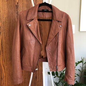 Able Brown Leather Moto Jacket with Asymmetrical Zipper